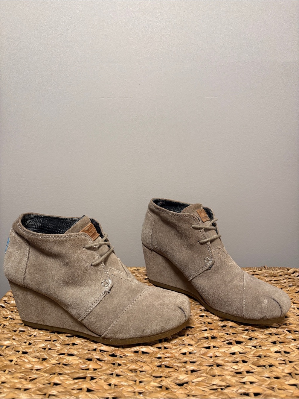 Toms Taupe Suede Wedge Booties